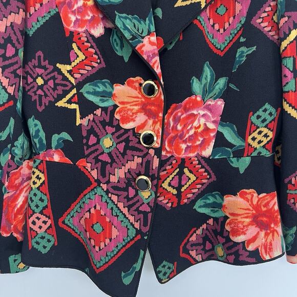 Vintage Emanuel Ungaro Solo Donna Paris Wool Floral Blazer Jacket Size 8 Italy - Picture 3 of 11
